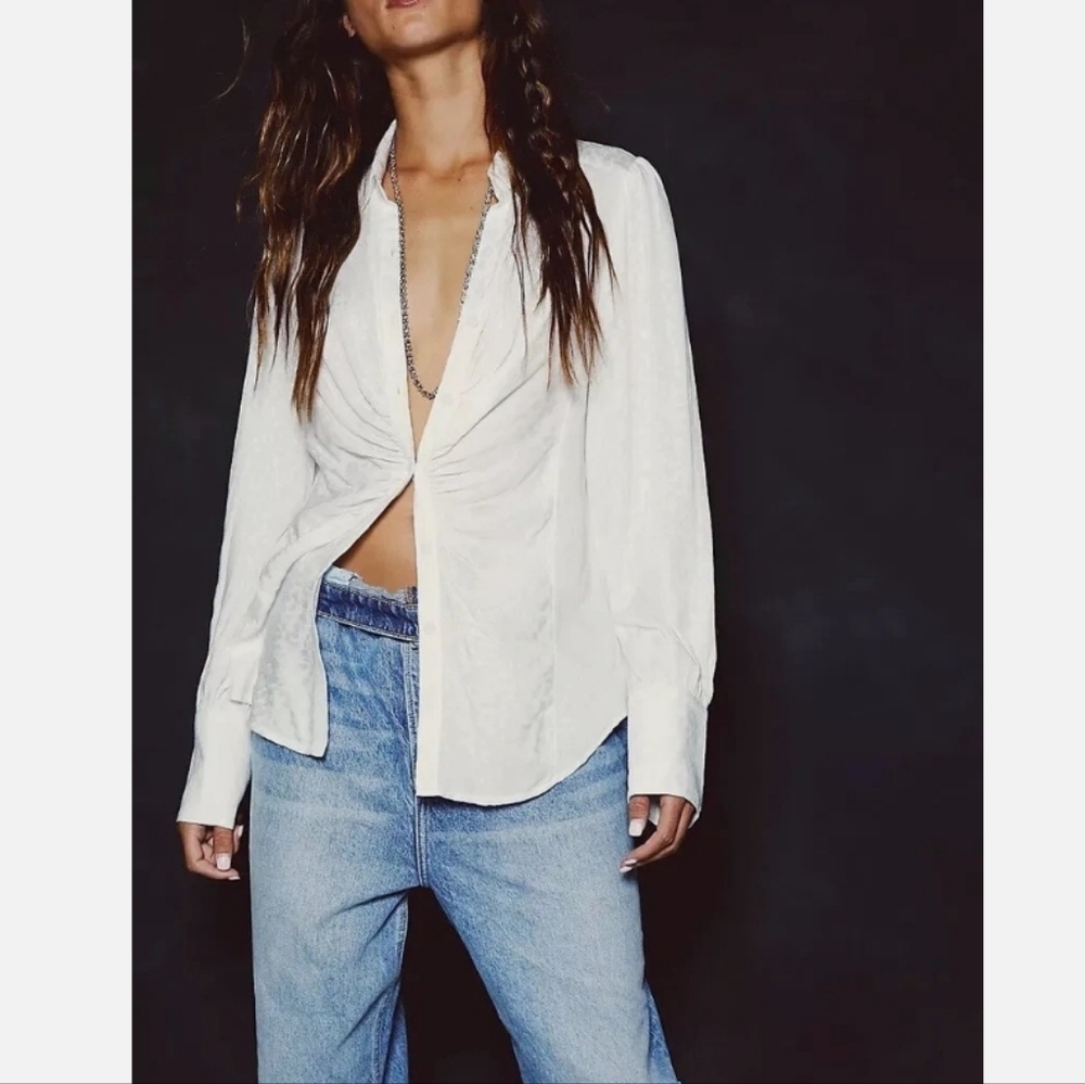 Free People Ivory Button Down Blouse